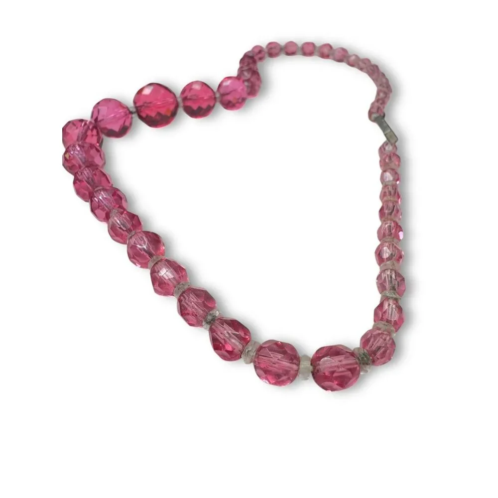 Vintage Pink Faceted Crystal Graduated Beaded Necklace Japan 16.5" Mid-Century - Picture 5 of 10